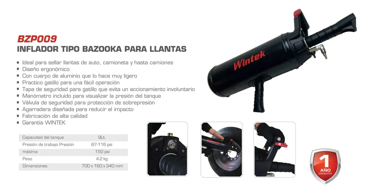Bazooka Inflador Para Montaje De Llantas 9Lt WEABZP009