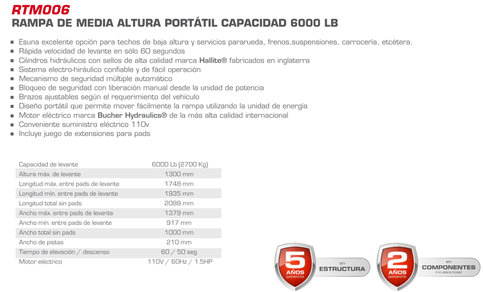 Rampa Tijera 6000 LB Portátil 110V WRPRTM006