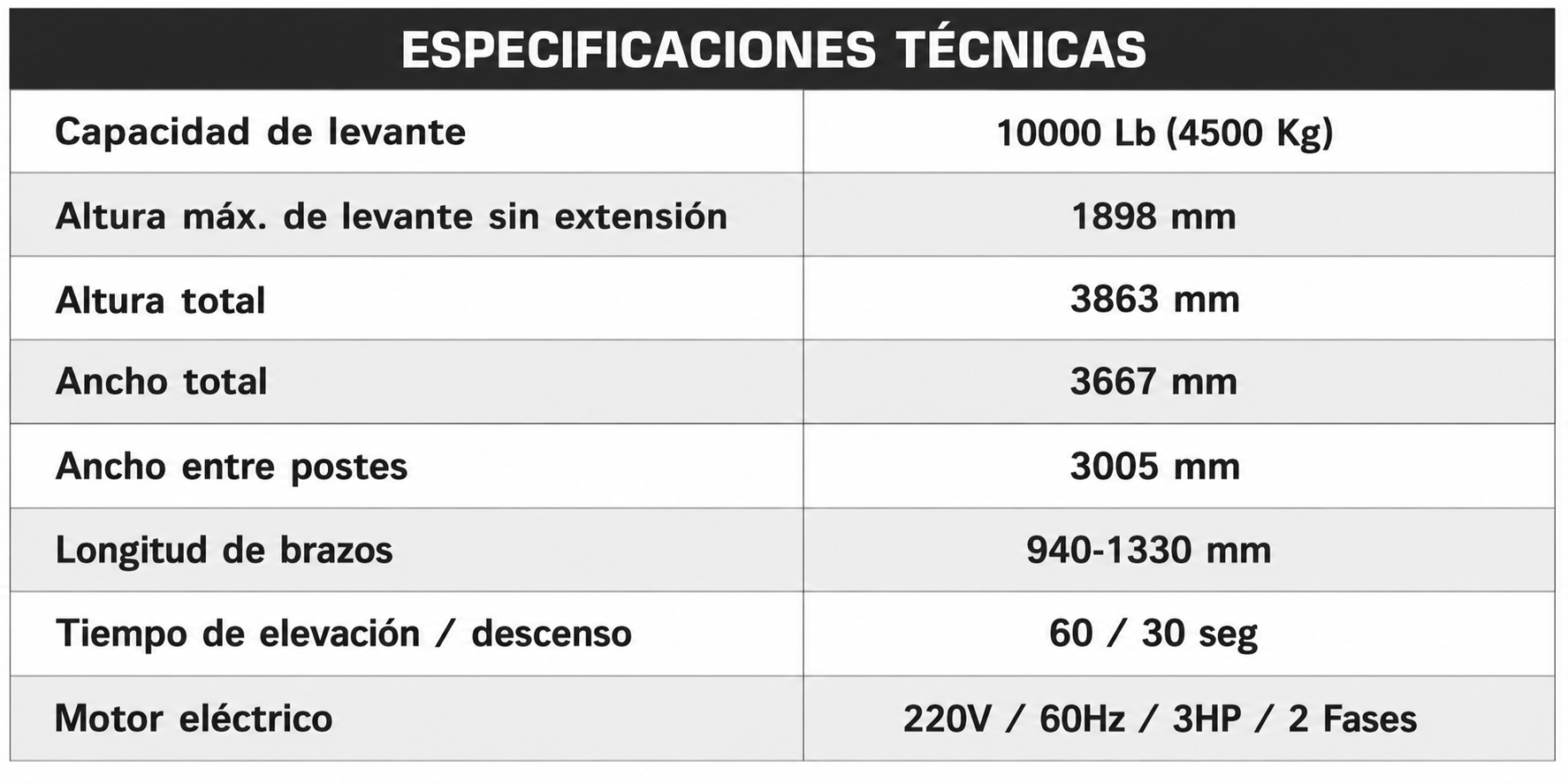 Rampa 2 Postes 10000 LBS Con Travesaño WRPRTS110