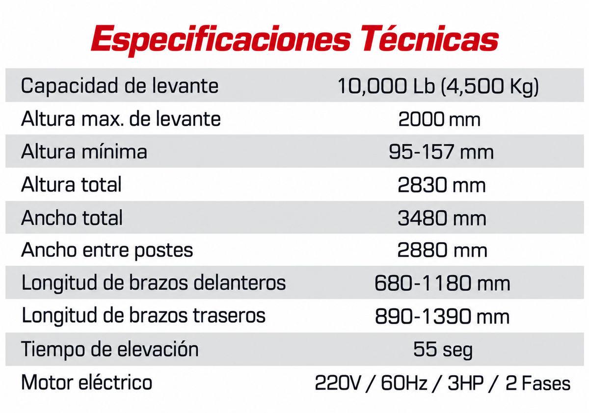 Rampa Altura Libre 10,000 LBS 220V RFL210