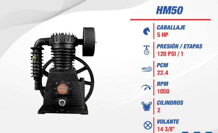 Cabezal de Compresor HM50 – 5HP 2 Cil 22.4PCM 120 PSI