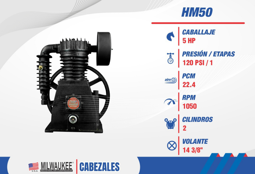 Cabezal de Compresor HM50 – 5HP 2 Cil 22.4PCM 120 PSI