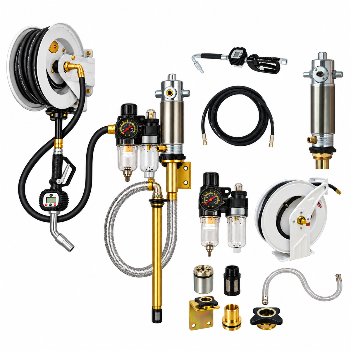 Kit Profesional Despachador De Aceite Para Tambo 200L Con Montaje En Pared y Carrete 15m