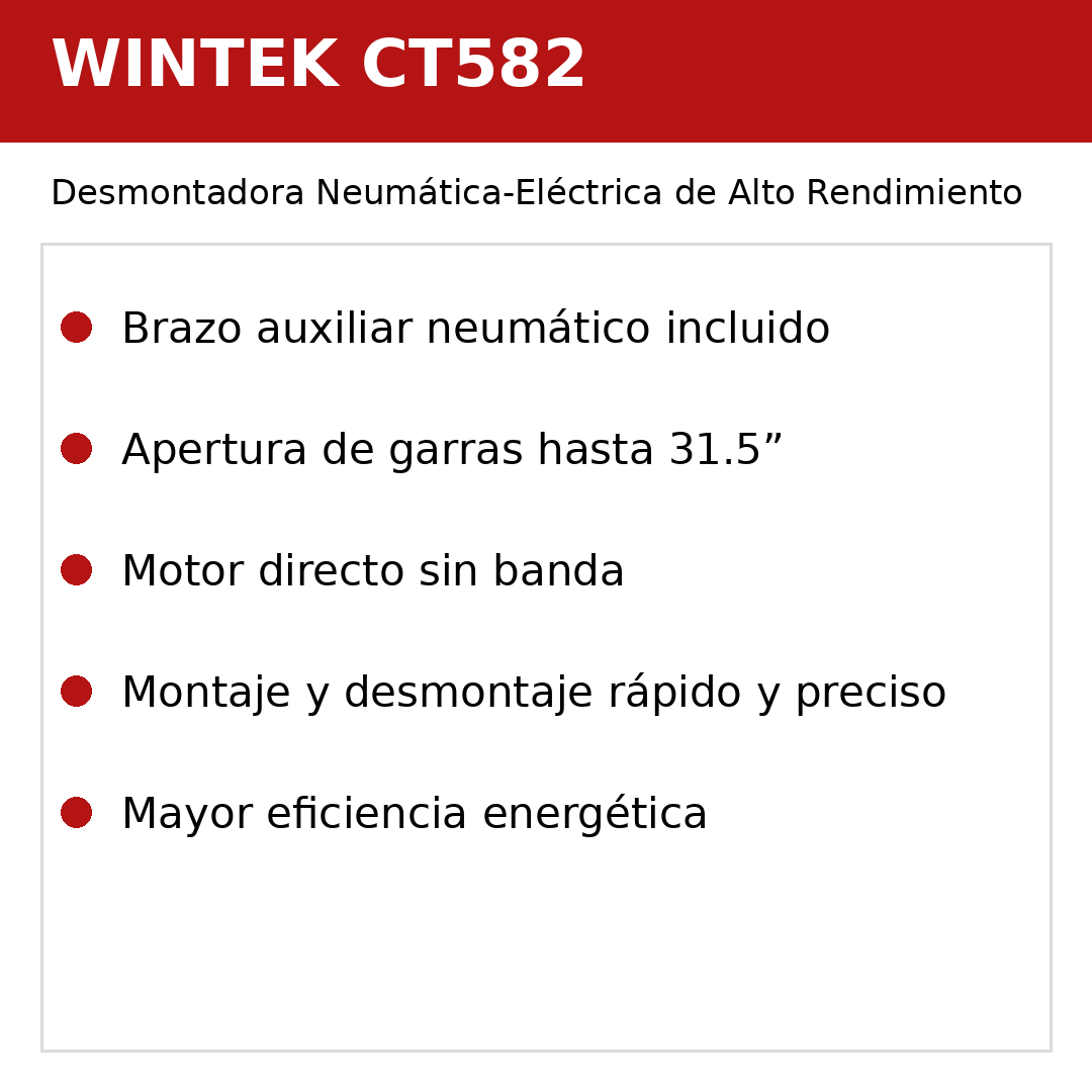 Desmontador Neumático-Eléctrico de Alto Rendimiento con Brazo Auxiliar WINTEK CT582