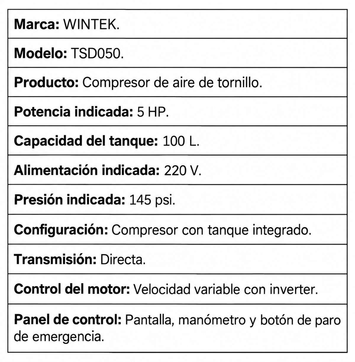 Compresor De Tornillo 2 en 1, 100 Lt, 5HP, 220 V / 2 Fases 145 PSI TSD050