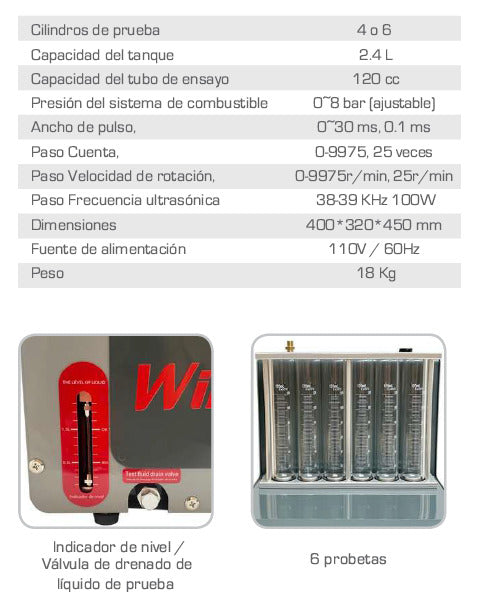 Laboratorio Para Prueba y Limpieza De Inyectores De Combustible Por Ultrasonido Wintek PDX640