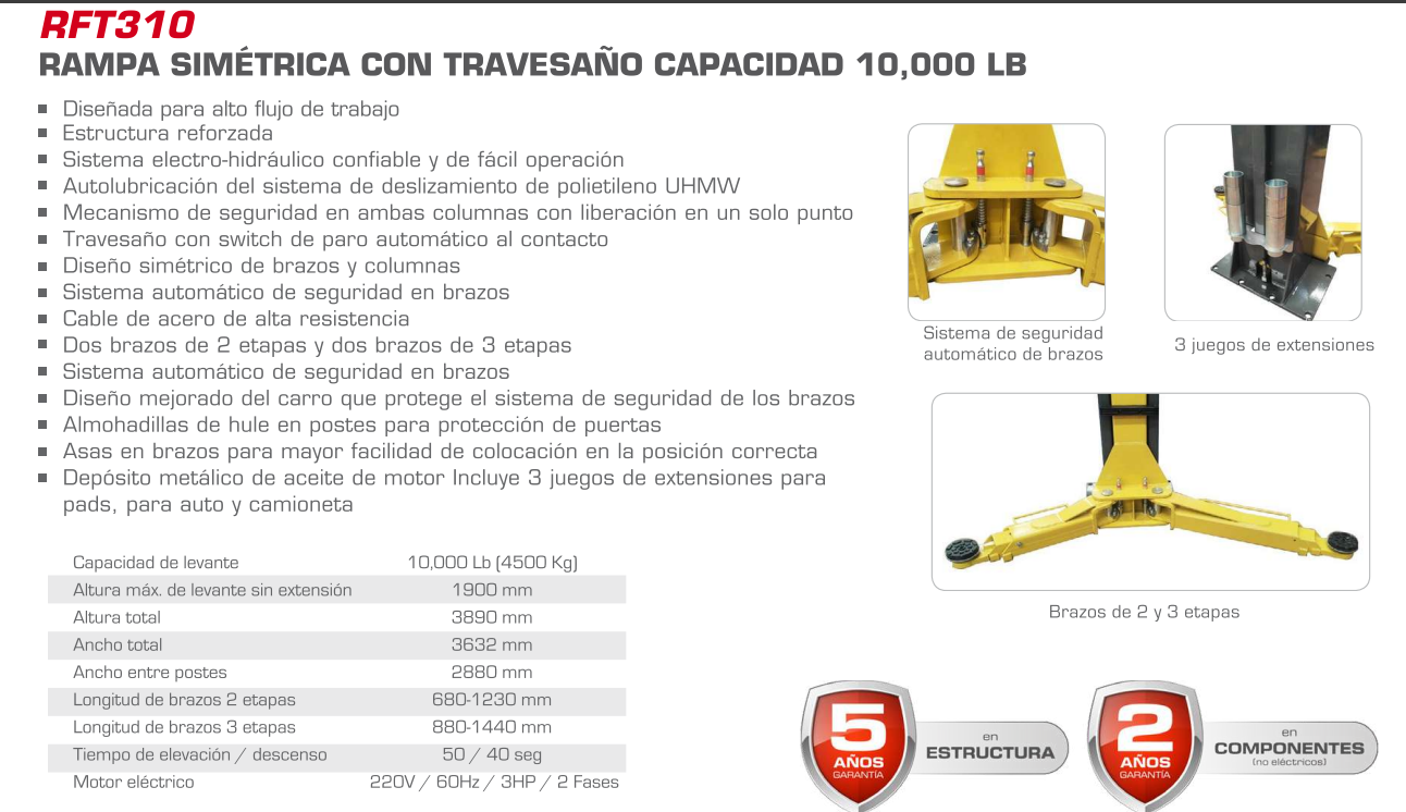 Rampa Hidráulica 2 Postes 10,000 LB Con Travesaño WRPRFT310