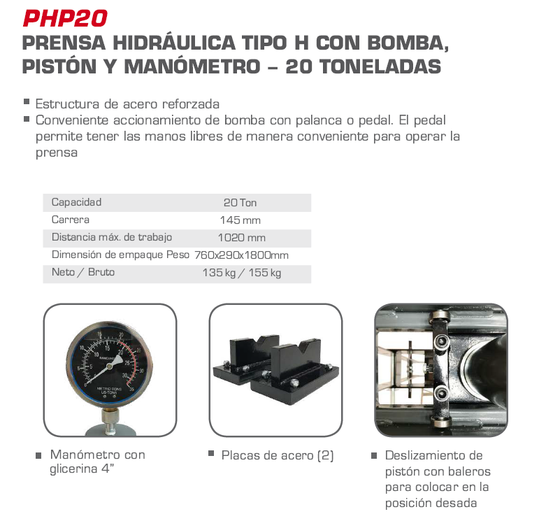 Prensa Hidráulica Tipo H 20 Toneladas WEAPHP20