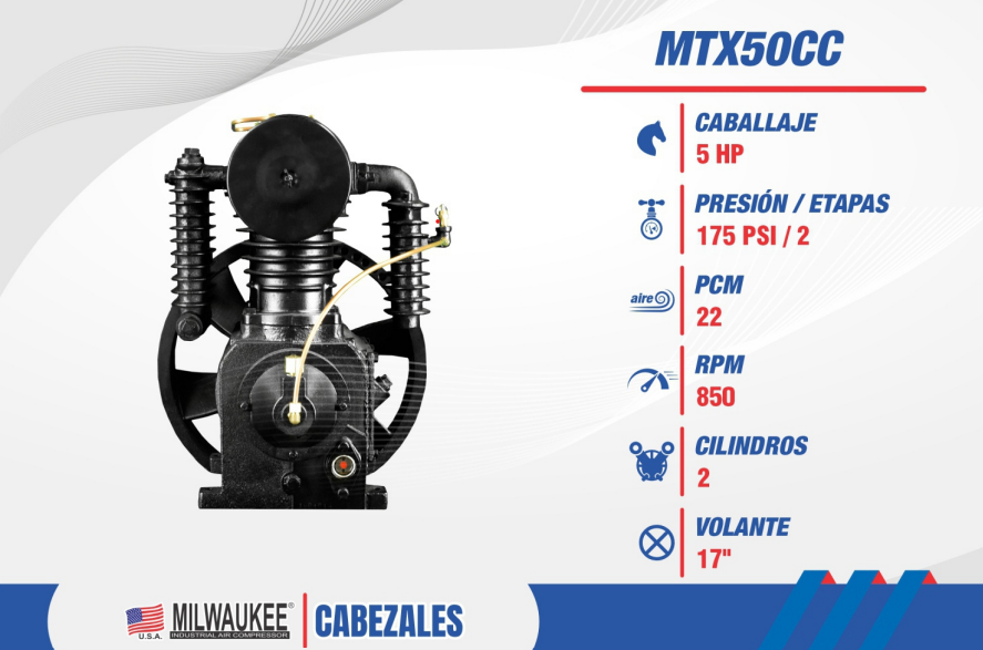 Cabezal Milwaukee MTX50CC – Para Motores de 5 a 7.5 HP, 175 PSI