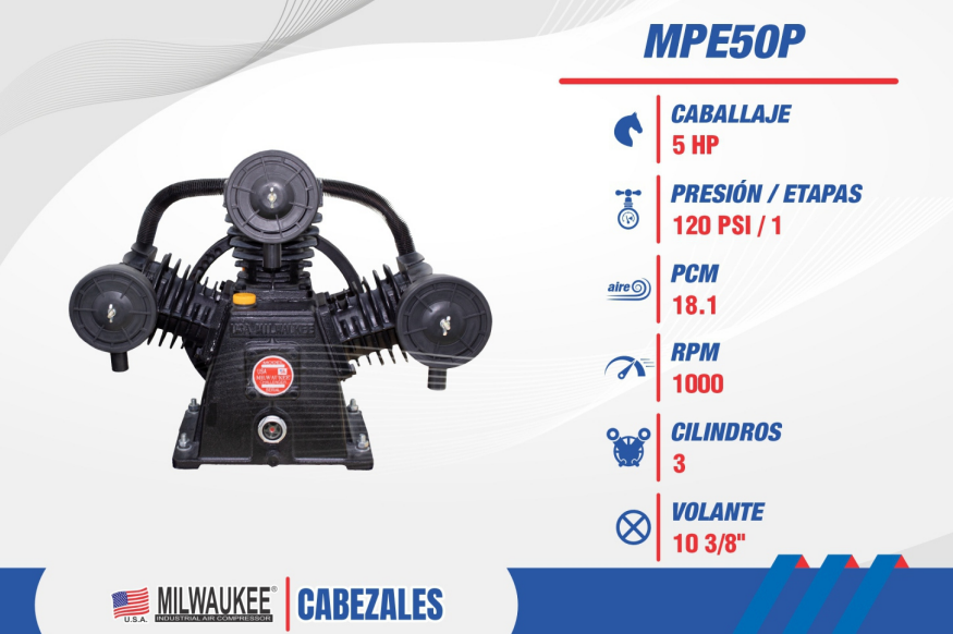 Cabezal de Compresor MPE50P – 5HP / 3 Cil / 120 PSI