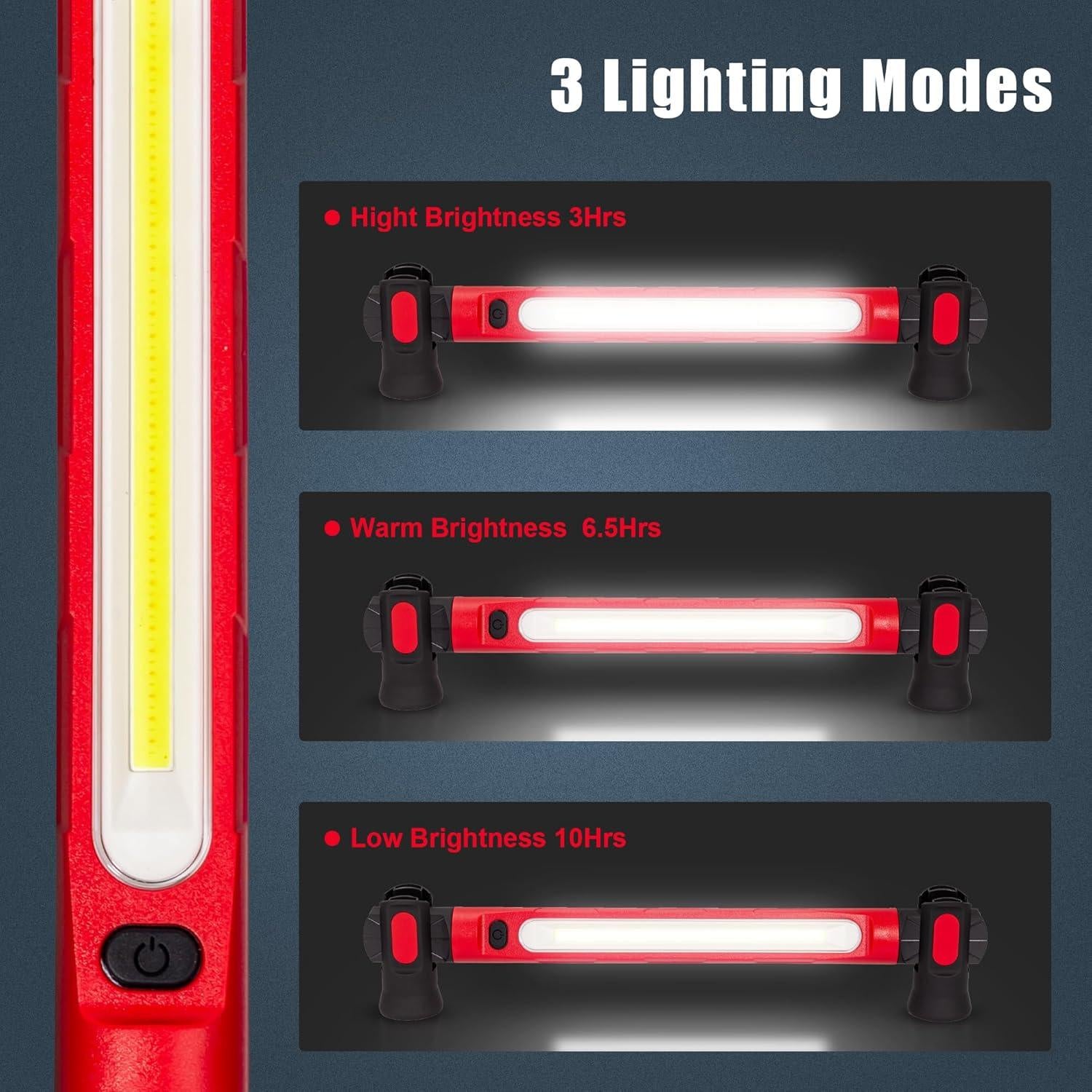 Lámpara De Trabajo Recargable LED 3000 lm, 4400 mAh Con Imán y Ganchos