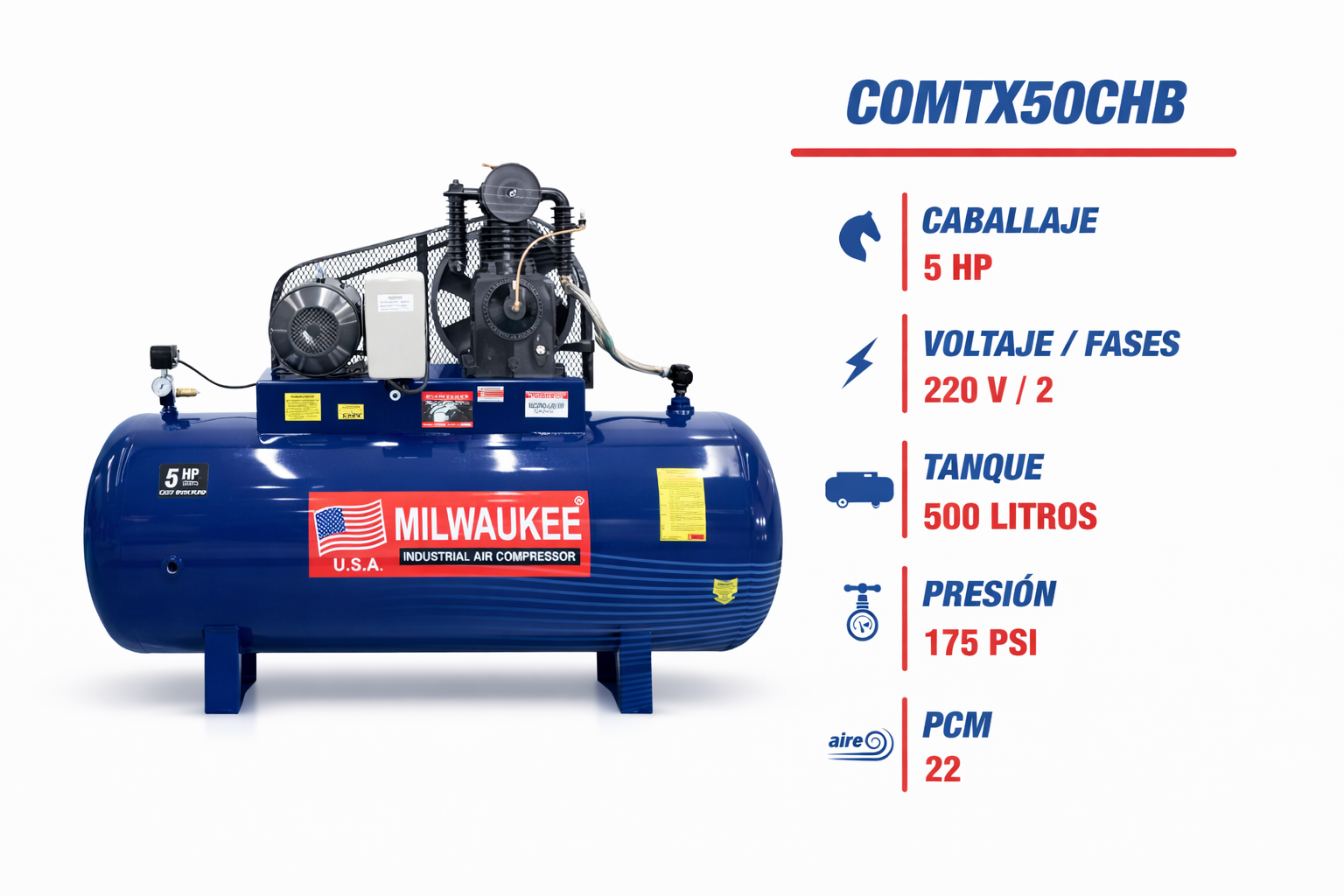 Compresor Industrial De Aire 5HP 500L 220V Bifasico
