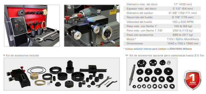 Torno Rectificador Automático Para Frenos Con Banco y Accesorios