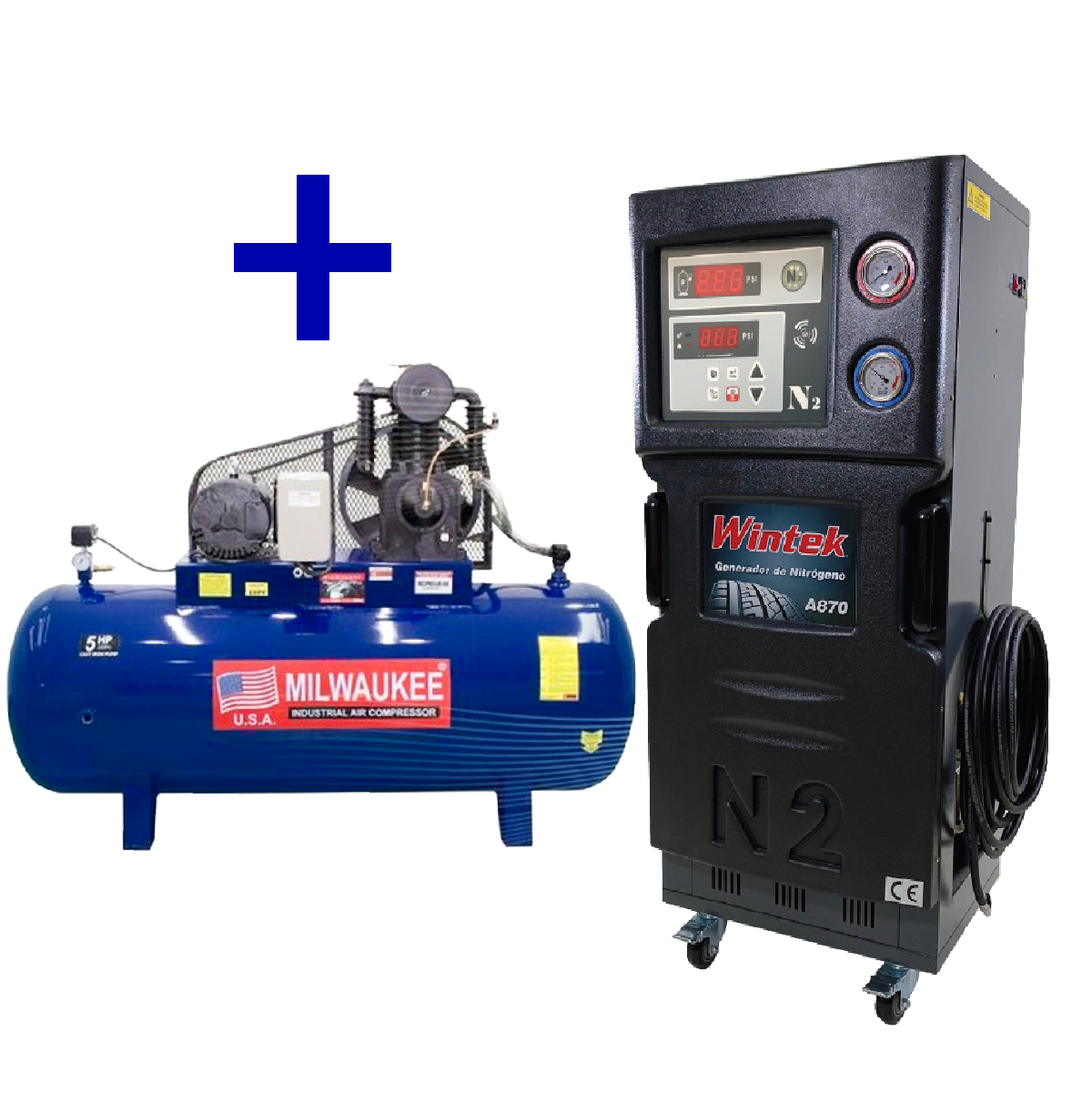 Kit Compresor Bifásico De 5HP 500 Litros 220V COMTX50CHB+ Generador N2 Móvil Automático WGNA870