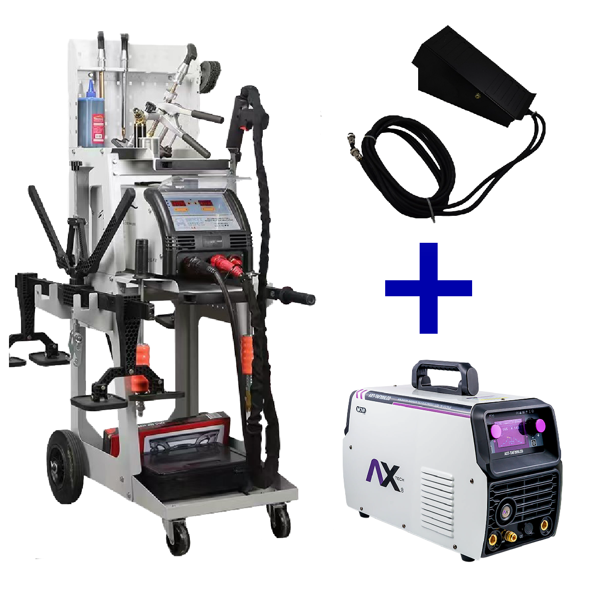 Kit Soldadora Inversor TIG 200A Bi-Voltaje AXT-TAF205LCD + Extractor Abolladuras UT317+ AXT-TAFPEDAL