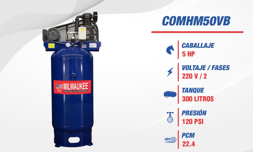 Compresor Eléctrico 5 HP Tanque Vertical 300 Lts (80 gal) 220V COMHM50VB