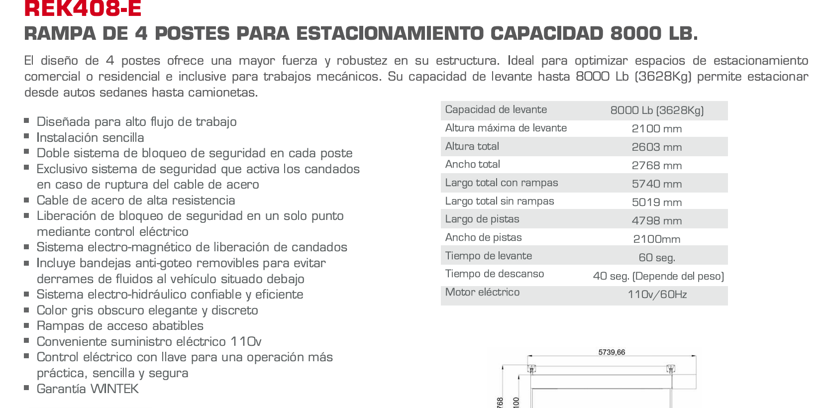Rampa 4 Postes Estacionamiento 8000 LB Control Eléctrico WRPREK408-E