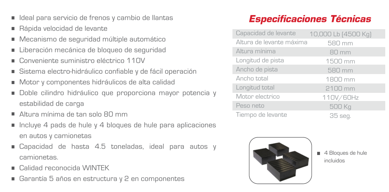 Rampa Tipo Frenera 10000 LB Portátil 110V WRPRFF010