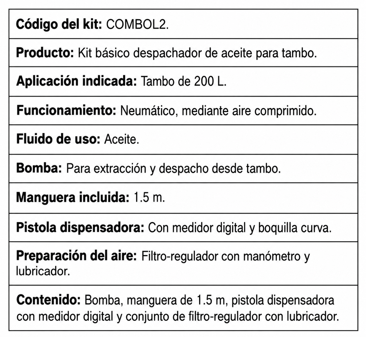 Kit Basico Despachador De Aceite Para Tambo 200L