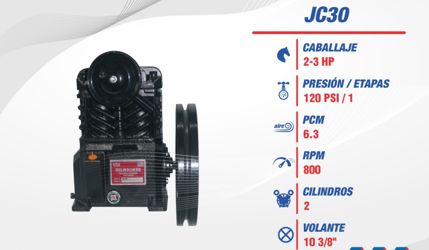 Cabezal JC-30 – 3 HP, 1 Cilindro, 120 PSI MAX 14 CFM