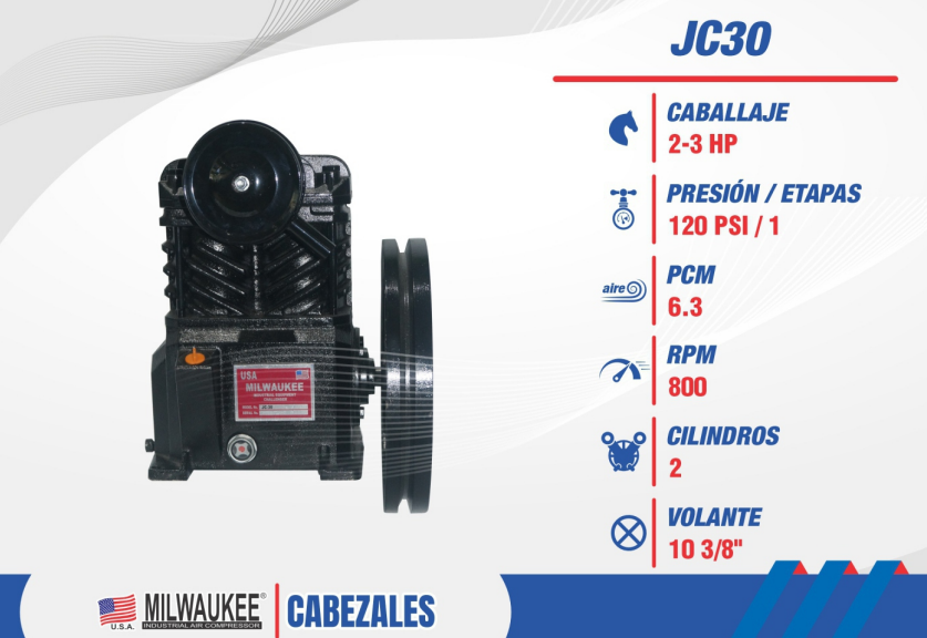 Cabezal JC-30 – 3 HP, 1 Cilindro, 120 PSI MAX 14 CFM
