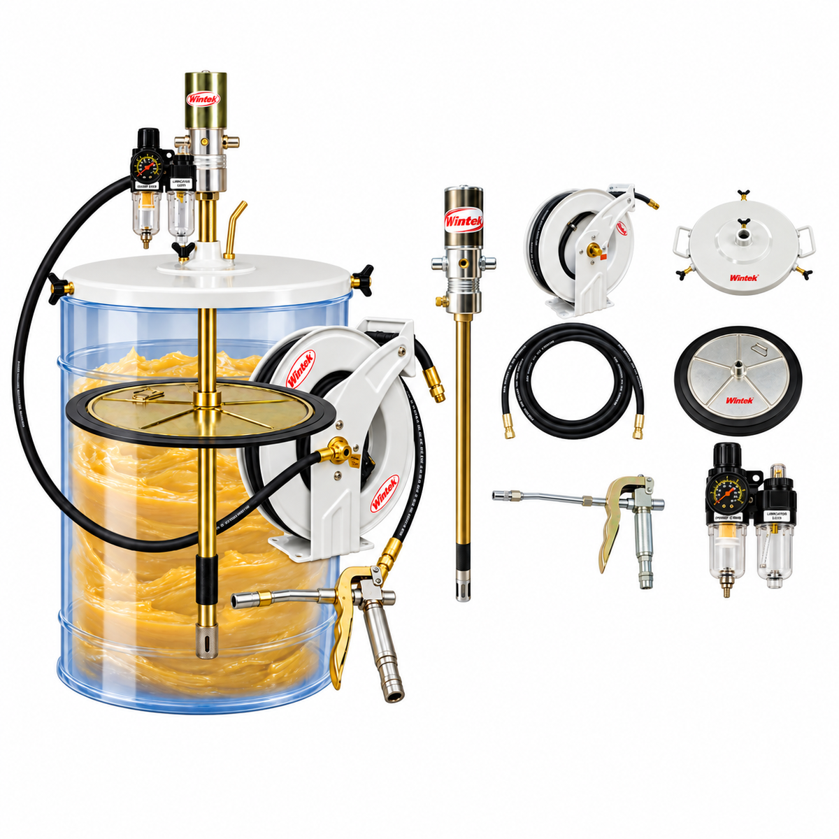 Kit Profesional De Engrasadora Para Tambo Con Carrete 15m