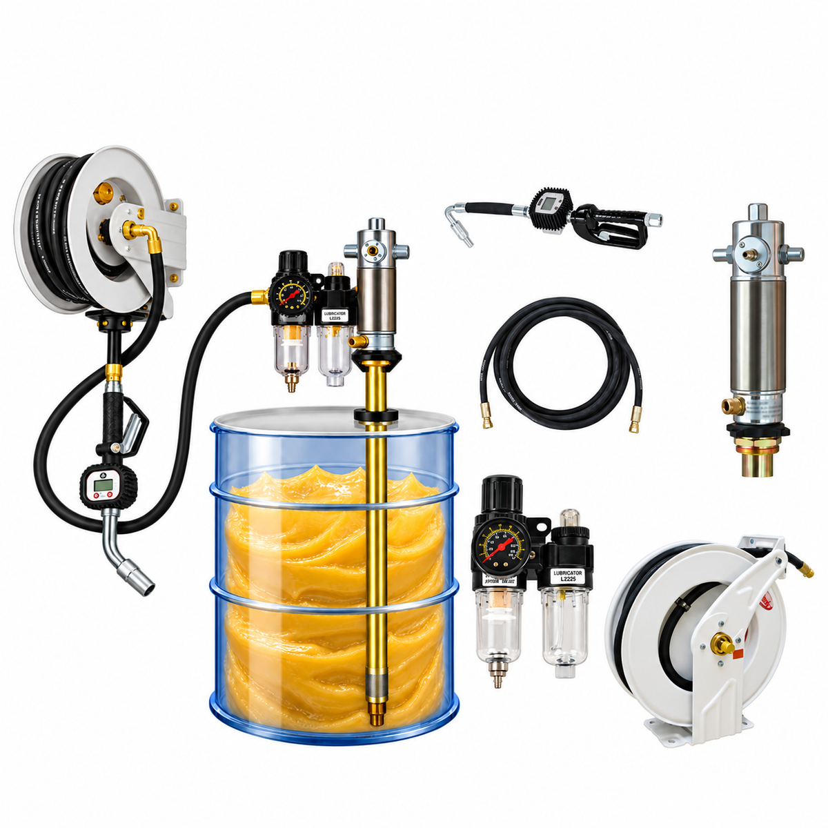 Kit Profesional Despachador De Aceite Para Tambo 200L Con Carrete 15m