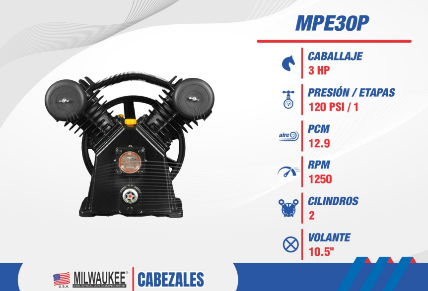 Cabezal Milwaukee MPE30P 3 HP, 2 Cilindros, 12.9 PCM MPE30P