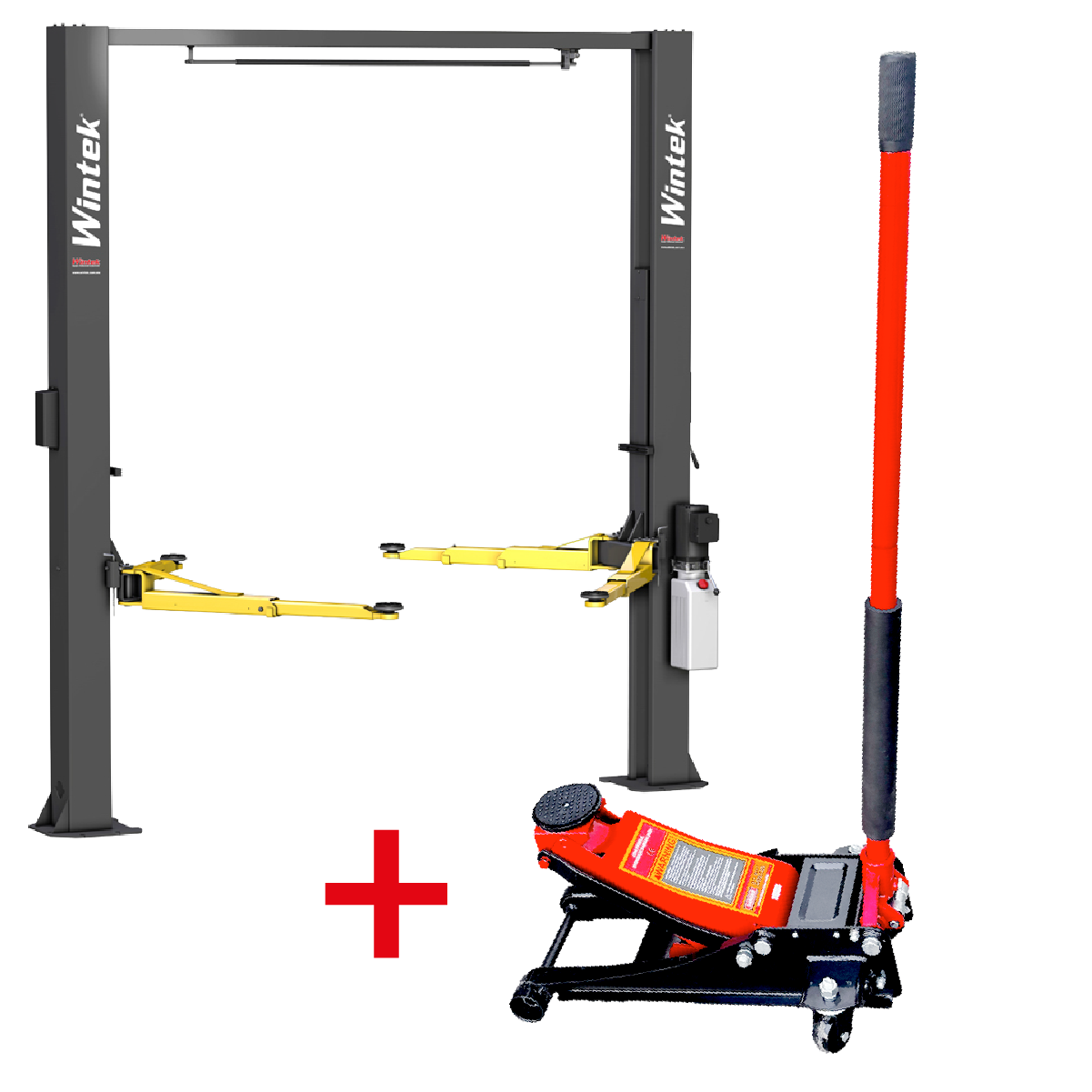 Combo Elevación: Rampa 2 Postes Con Travesaño 9000 lbs + Gato Hidráulico de Patín 3 Ton