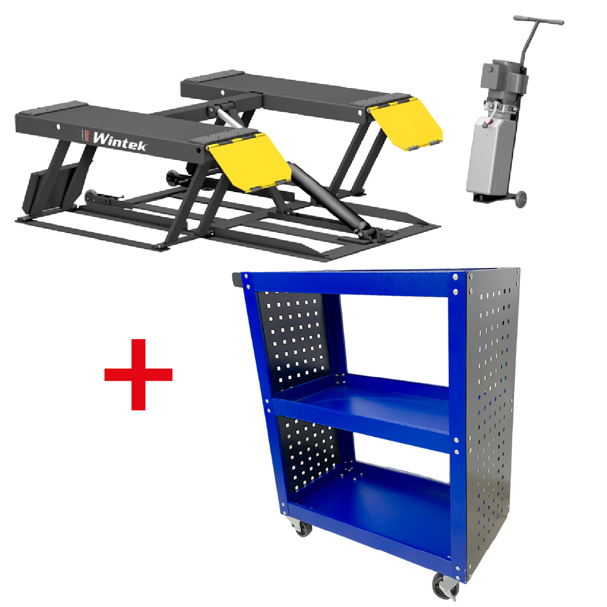 Combo De Rampa Frenera Eléctrica 6000 LB 110V + Carrito de Servicio Triple Charola