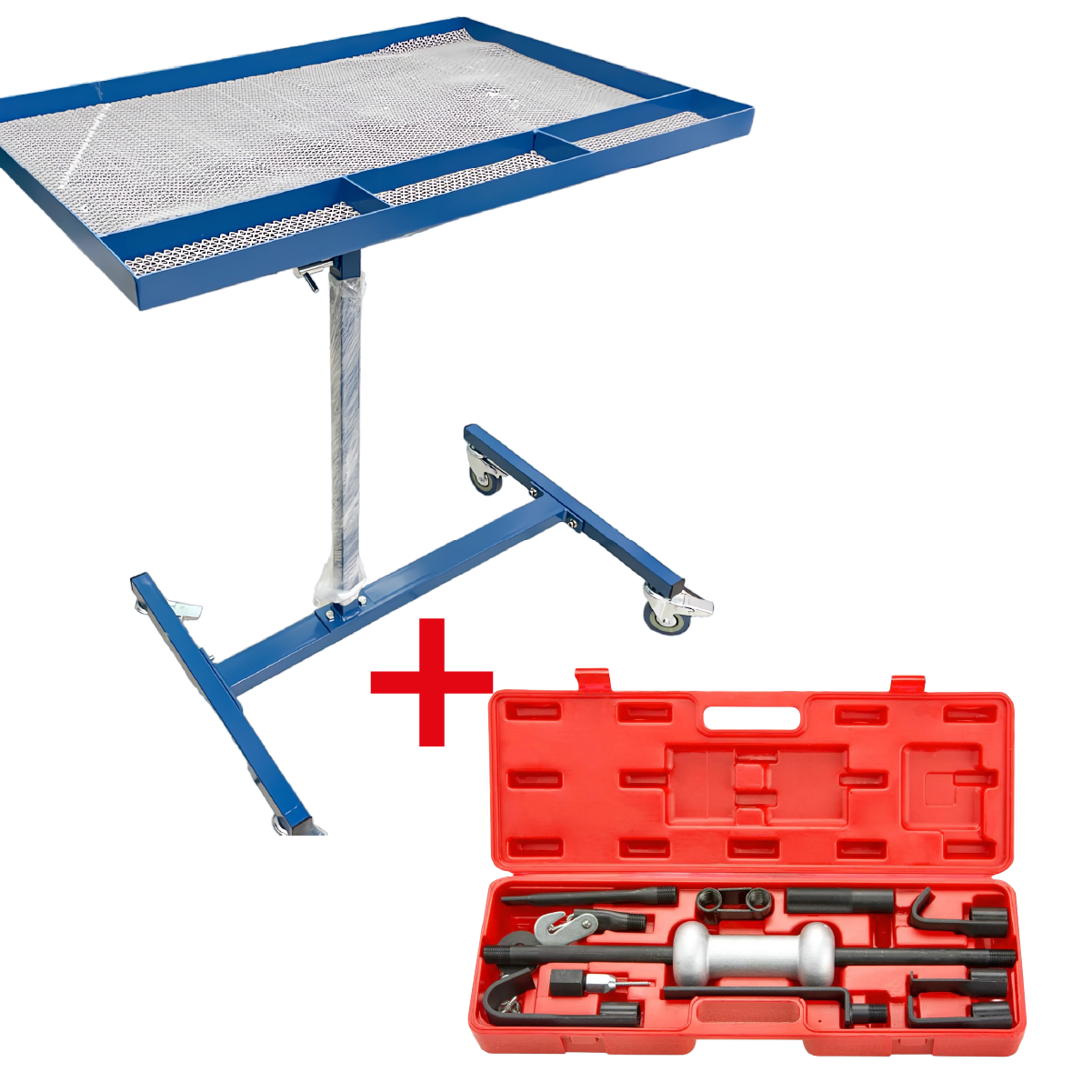 Combo Mesa Móvil Para Herramientas +  Extractor Abolladuras Con Martillo Deslizante (10lbs/13pzs)