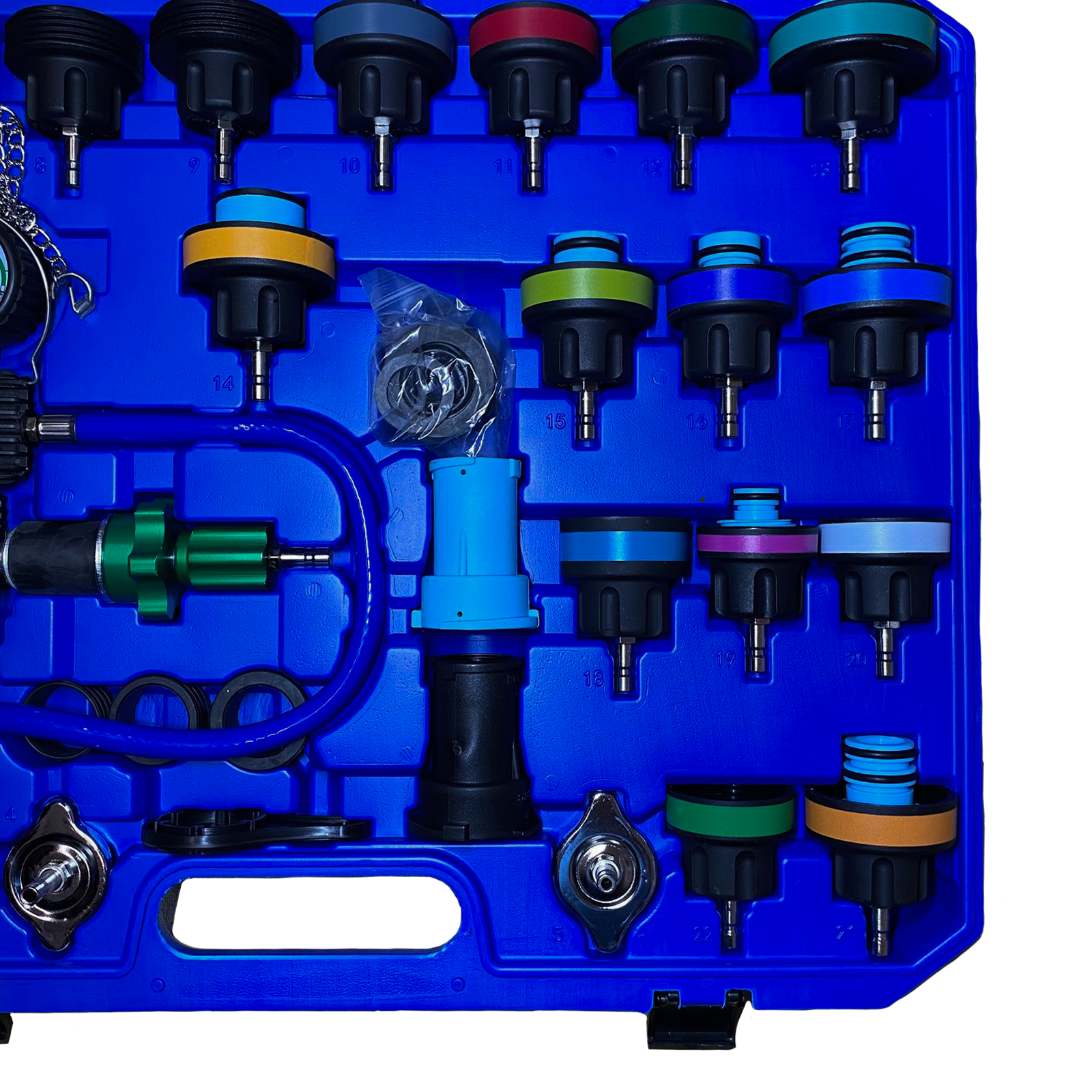 Probador De Fugas De Radiador y Kit Para Rellenar Anticongelante 34 pzs