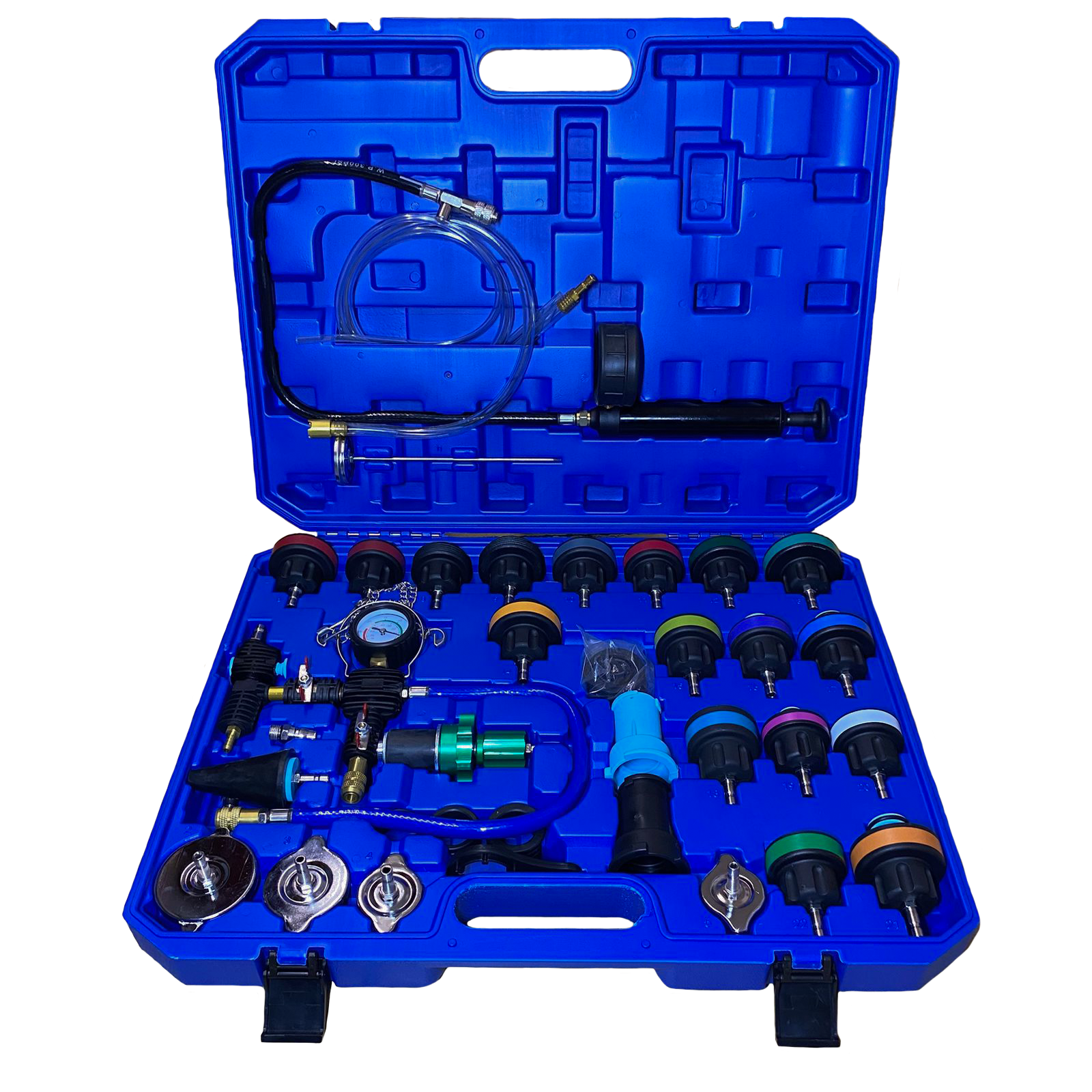 Probador De Fugas De Radiador y Kit Para Rellenar Anticongelante 34 pzs