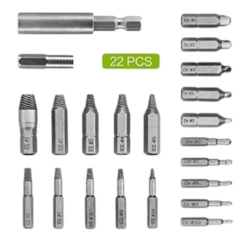 Juego De 22 Extractores De Tornillos Barridos O Capados
