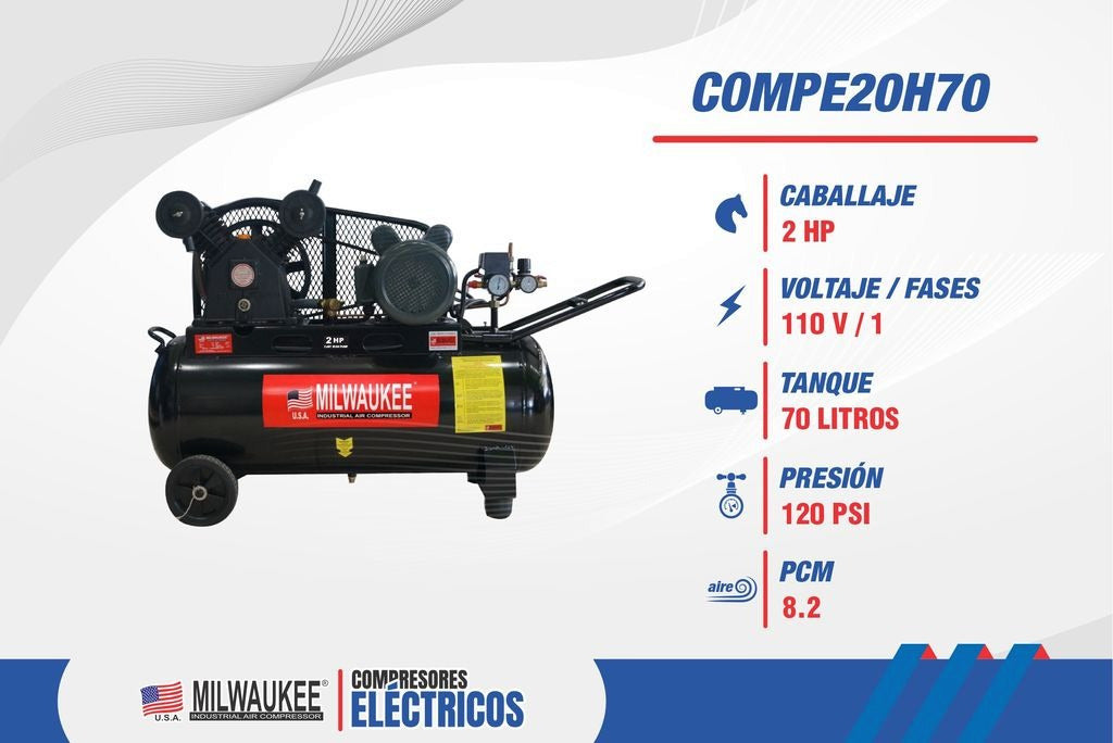 Compresor De Aire 2HP 70L Horizontal 110V