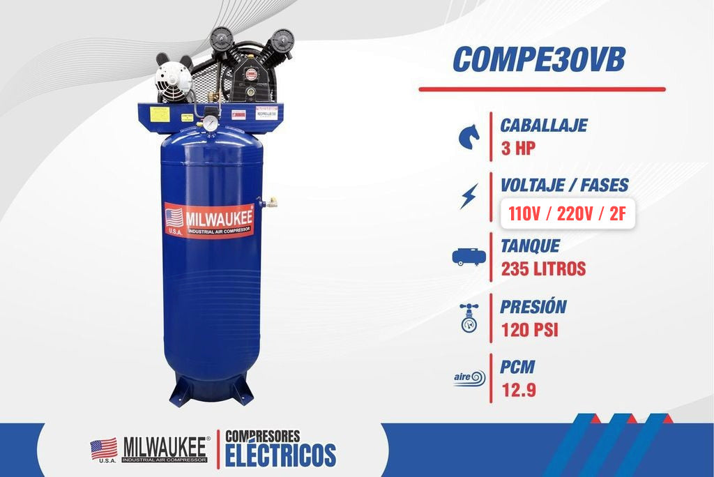 Compresor Industrial De Aire 3HP 235L Vertical 110/220V Monofasico