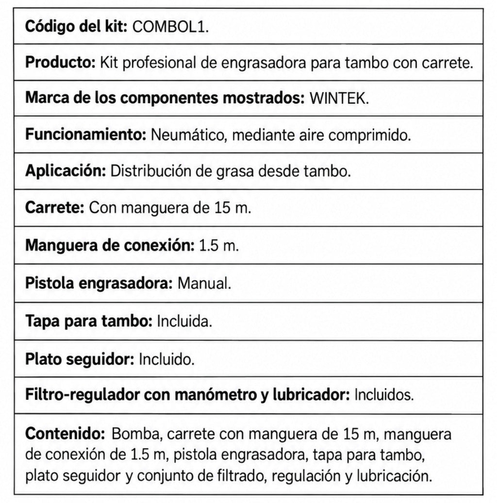 Kit Profesional De Engrasadora Para Tambo Con Carrete 15m
