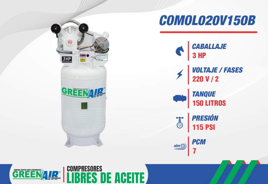Compresor Libre de Aceite Milwaukee 3 HP – Tanque Vertical 150 Lts COMOL020V150B