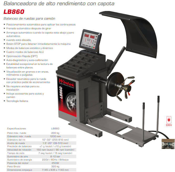 Balanceadora Para Camión Con Elevador Neumático Alto Rendimiento WDBLB860